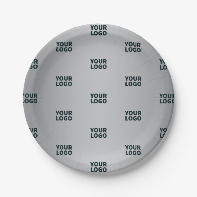 Repeating Logos on Grey Gradient (editable colour) Paper Plate (Front)