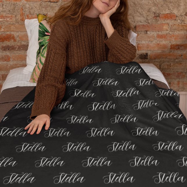 Repeating Name all-over Black Fleece Blanket (Creator Uploaded)