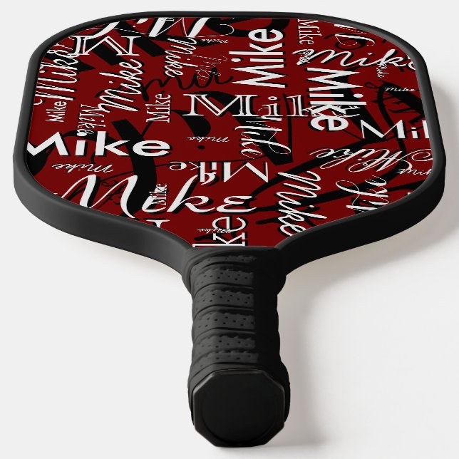 Repeating Name All Over dark-red Pickleball Paddle (Laydown)