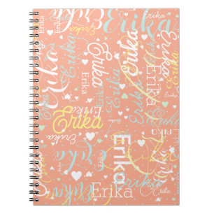 Repeating Name and Hearts Romantic Peach Notebook