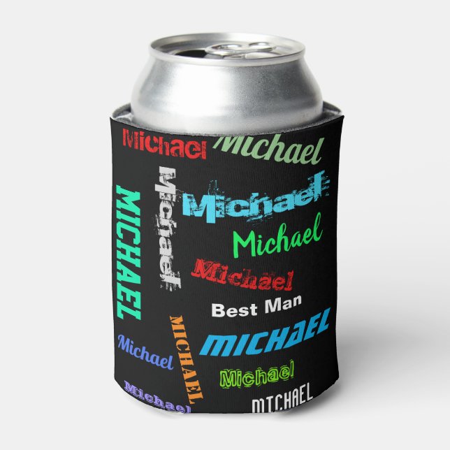 Repeating Name Best Man or Other Custom Text Can Cooler (Can Front)