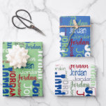 Repeating Name Blue Green Red Christmas Wrapping Paper Sheet<br><div class="desc">Wrap your gifts with their own name with this modern repeating name personalised Christmas wrapping paper sheets in shades of blue, green, red, and white with differentfonts. Your recipient will be so excited to see their name on their own personalised wrapping paper with name graffiti! This wrapping paper is perfect...</div>