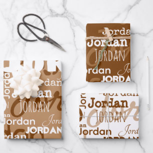 Repeating Name Brown Beige White Modern Neutral Wrapping Paper Sheet