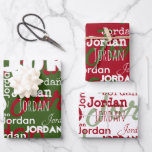 Repeating Name Christmas Red Green White Modern Wrapping Paper Sheet<br><div class="desc">This unique repeating name pattern of Christmas red, green, and white personalised Christmas wrapping paper features their name or family name in a modern repeating word graffiti pattern with different fonts. Your recipient will love to see their own name graffiti on their Christmas gift wrap! Get a set for each...</div>