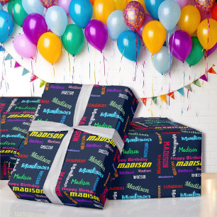 Repeating NAME Happy Birthday Gift Wrapping Paper