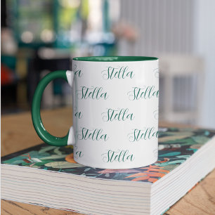 Repeating Name in Green all-over White Mug