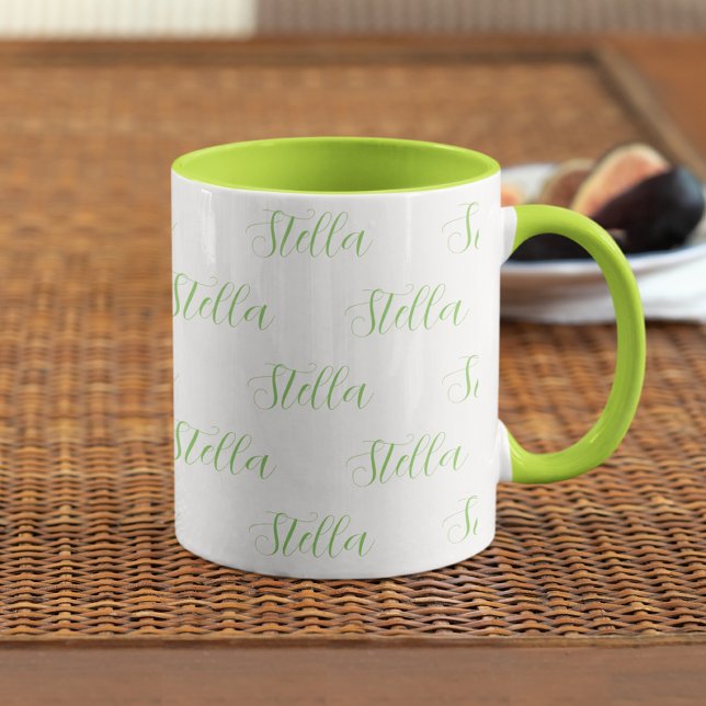 Repeating Name in Light-Green all over White Mug (Creator Uploaded)
