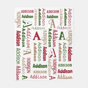 Repeating Name & Initial Gender Neutral Christmas Fleece Blanket