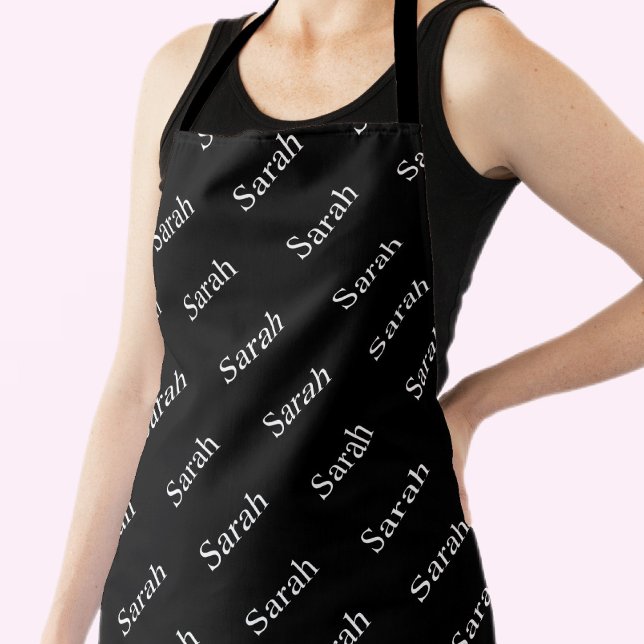 Repeating Name or Word Pattern Black & White Apron (Creator Uploaded)