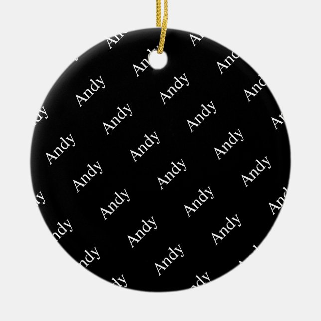 Repeating Name or Word Pattern Black & White Ceramic Ornament (Front)