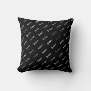 Repeating Name or Word Pattern Black & White Cushion