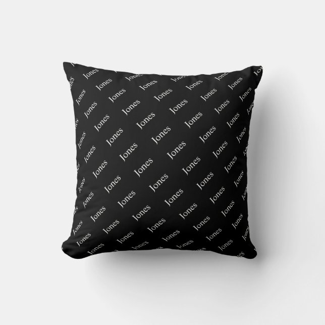 Repeating Name or Word Pattern Black & White Cushion (Front)