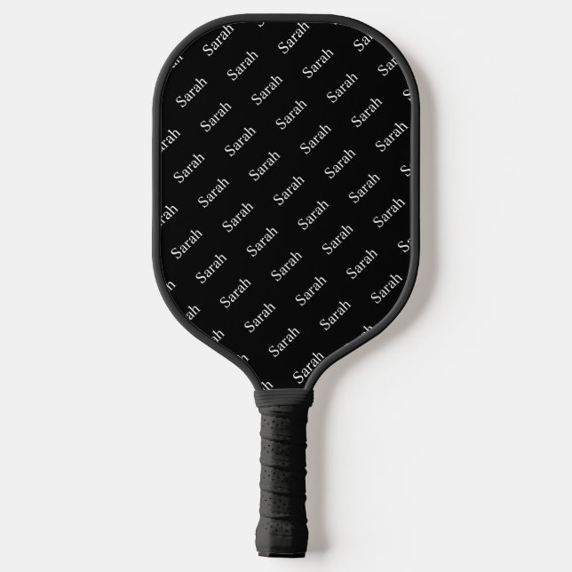 Repeating Name or Word Pattern Black & White Pickleball Paddle (Back)