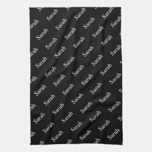 Repeating Name or Word Pattern Black & White Tea Towel