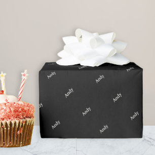 Repeating Name or Word Pattern Black & White Wrapping Paper