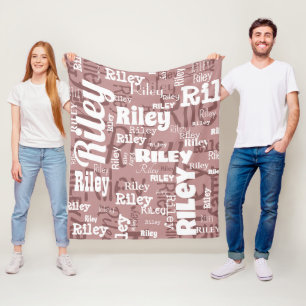 Repeating Name Pattern Dusty Rose White Fleece Blanket