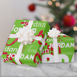 Repeating Name Pattern Red White Green Christmas Wrapping Paper<br><div class="desc">This modern repeating name red and white graffiti pattern personalised Christmas wrapping paper features their name or family name in a repeating word pattern with different trendy fonts on a Christmas green background. Your recipient will love to see their name gracing the front of their gifts! Order a roll for...</div>