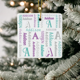 Repeating Name Personalised Grey Purple Teal Ceramic Ornament