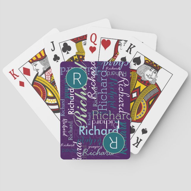 Repeating Name Personalised on Purple Playing Cards (Back)