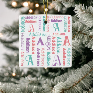 Repeating Name Personalised Pink Purple Teal Ceramic Ornament