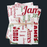 Repeating Name Personalised White Red Green Wrapping Paper Sheet<br><div class="desc">Wrap your gifts with their own name with this white Christmas repeating name personalised wrapping paper set of red,  white,  and green wrapping paper sheets!  Your recipient will be so excited to see their name on their own wrapping paper with name graffiti!</div>