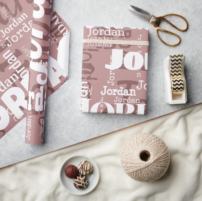 Repeating Name Rose Gold Mauve Modern Neutrals Wrapping Paper (Crafts)