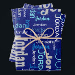 Repeating Name Shades of Blue & Silver Christmas Wrapping Paper Sheet<br><div class="desc">This repeating name personalised Christmas wrapping paper features their name or family name in trendy Christmas shades of blue, silver, and white in a variation of different fonts. Great for wrapping Christmas gifts or all year long, and your friends and family will love seeing their gifts donning their names! Please...</div>