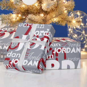 Repeating Name Silver Red White Pattern Christmas Wrapping Paper