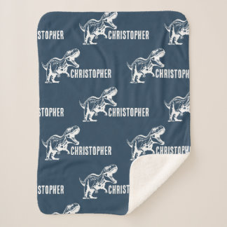 Repeating Name T-Rex Signature Midnight Jungle  Sherpa Blanket