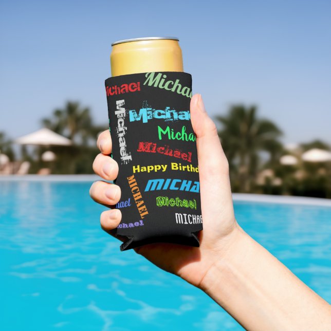 Repeating Name YOUR Custom TEXT Gift Seltzer Can Cooler (In Situ Pool)