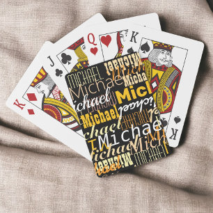 Repeating Names Cool Yellow Typography Playing Cards