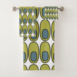 Repeating Olive Green and Grey Ovals Bath Towel Set