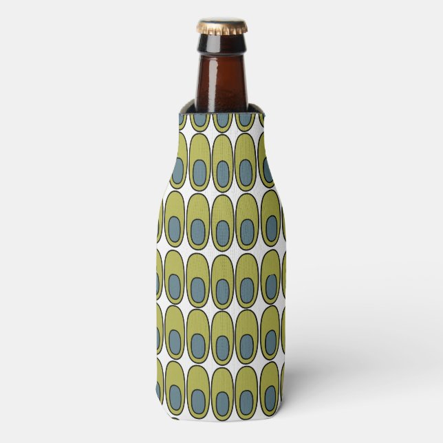 Repeating Olive Green and Grey Ovals Bottle Cooler (Bottle Front)