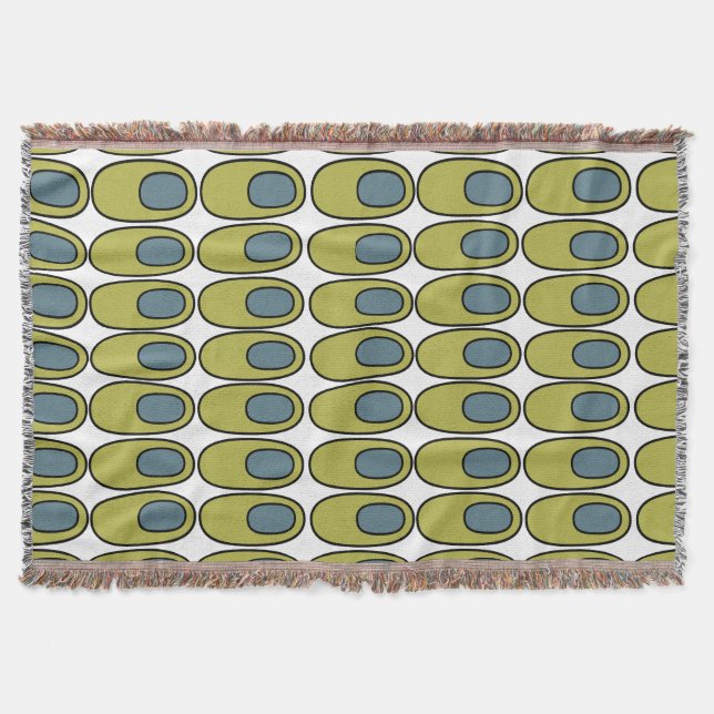 Repeating Olive Green and Grey Ovals Throw Blanket (Front)