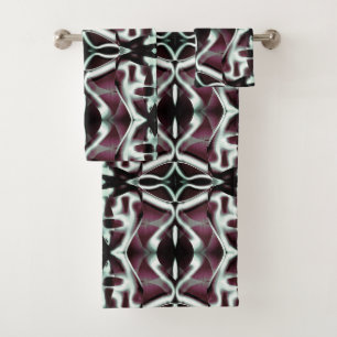 Repeating opaque red and gradient curves bath towel set