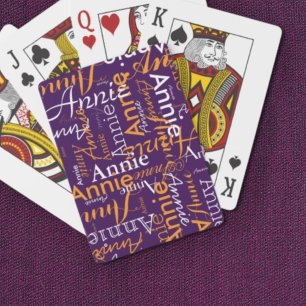 Repeating Oversized Names Pattern Purple Playing Cards