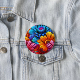 Repeating pattern of 3d colourful flowers 7.5 cm round badge