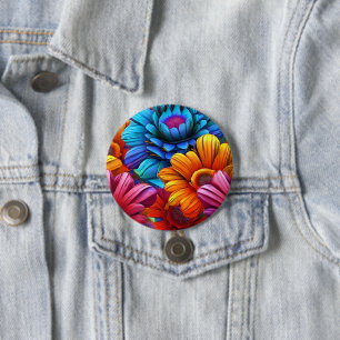 Repeating pattern of 3d colourful flowers 7.5 cm round badge