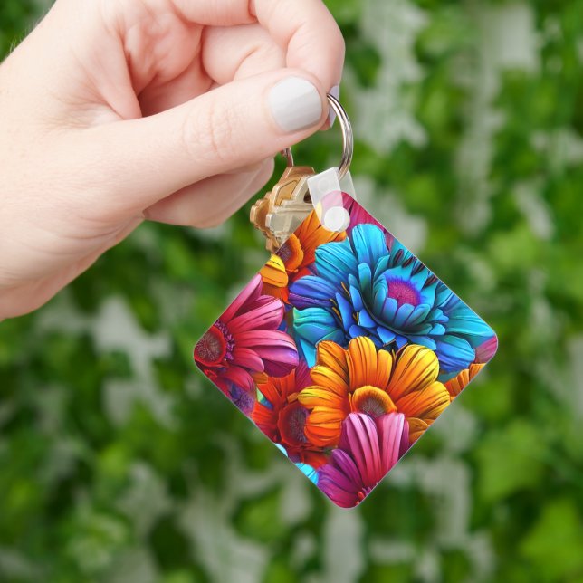 Repeating pattern of 3d colourful flowers key ring (Hand)