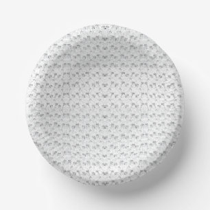 Repeating pattern of small, stylised shapes on a w paper plate