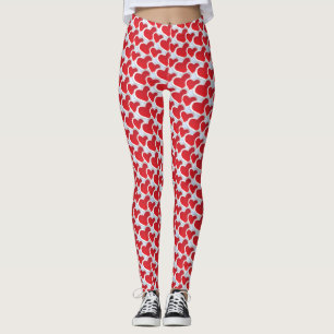 Repeating Pattern with 2 Red Paper Hearts Leggings