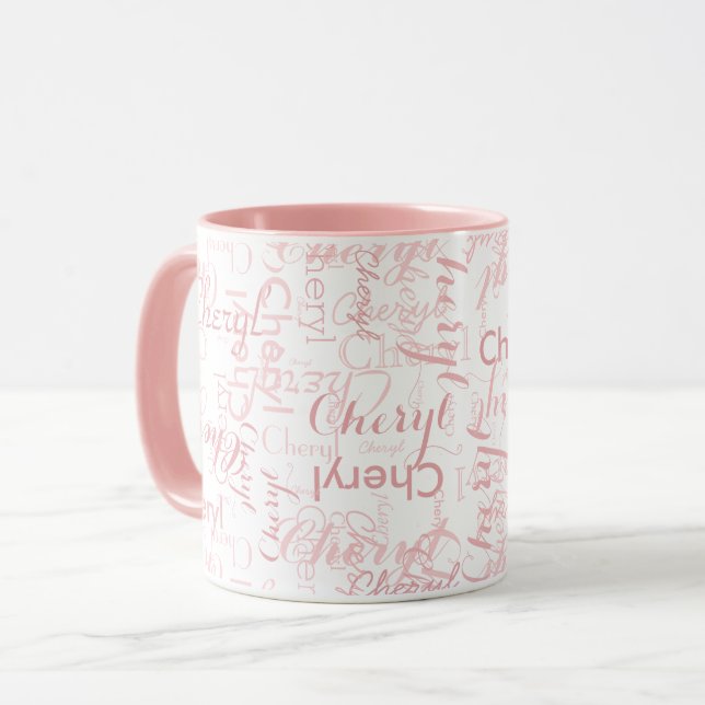 Repeating Personalised Names Allover Pink Mug (Front Left)