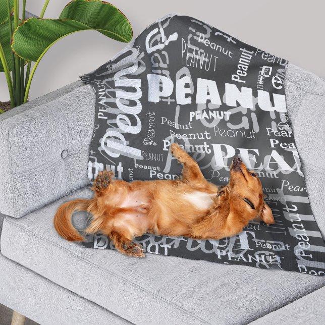 Repeating Pet Name Pattern Dark Grey White Modern Fleece Blanket (This image is representative of the small size blanket.)