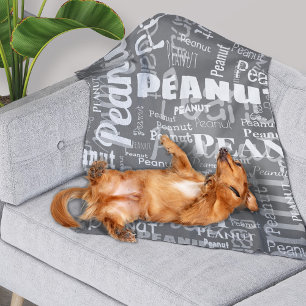 Repeating Pet Name Pattern Grey White Modern Fleece Blanket