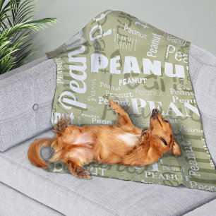 Repeating Pet Name Pattern Sage Green White Modern Fleece Blanket