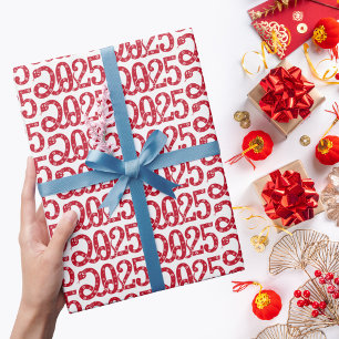 Repeating Red Snake 2025 Chinese New Year Wrapping Paper