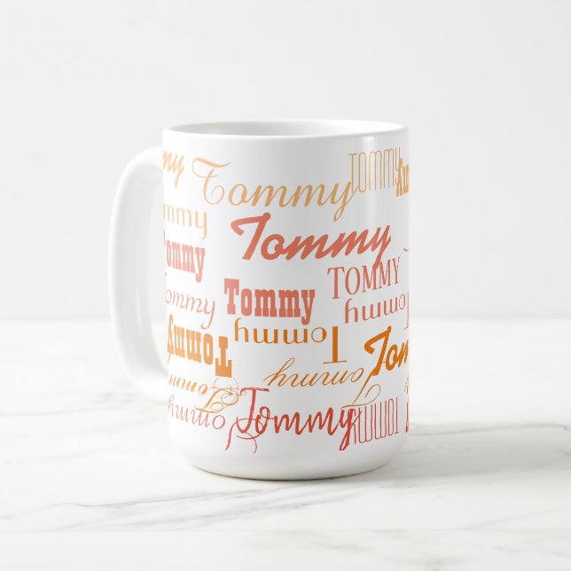 Repeating Reddish Names All Over White Coffee Mug (Front Left)