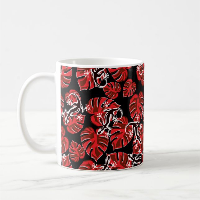 Repeating Salamander And Red Leaf Pattern Coffee Mug (Left)