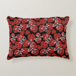 Repeating Salamander And Red Leaf Pattern Decorative Cushion