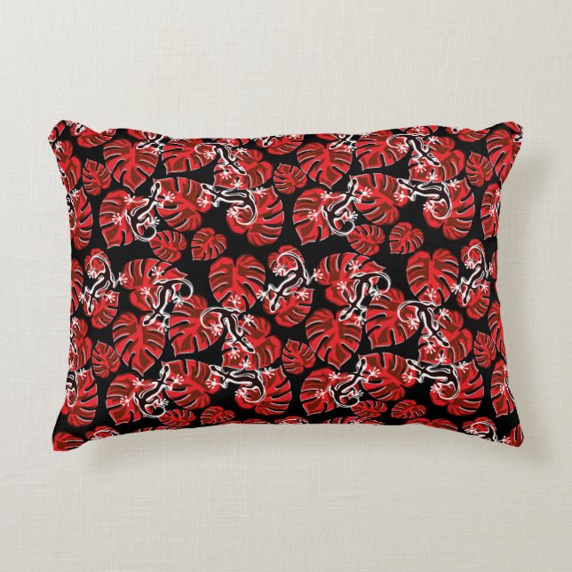 Repeating Salamander And Red Leaf Pattern Decorative Cushion (Front)
